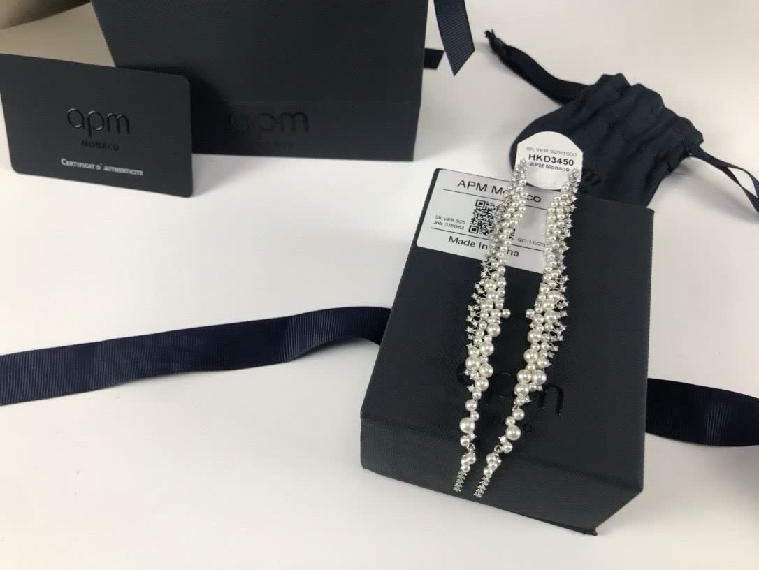 APM Monaco Elegant Silver Long Drop Earrings